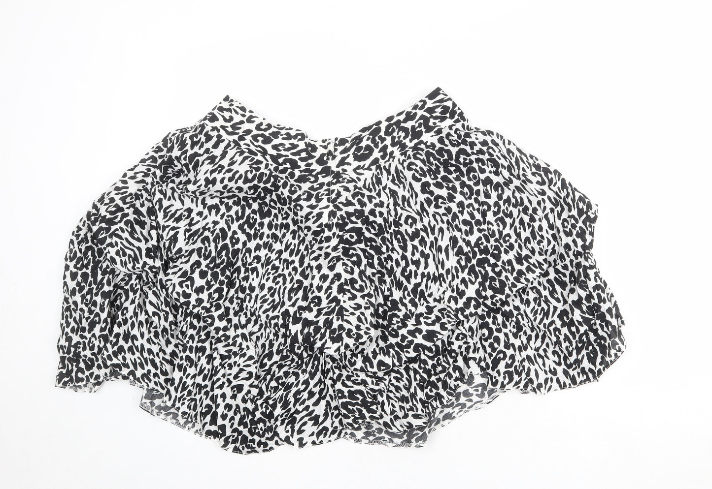 Dorothy Perkins Womens White Animal Print Polyester Swing Skirt Size 14 Zip - Leopard pattern