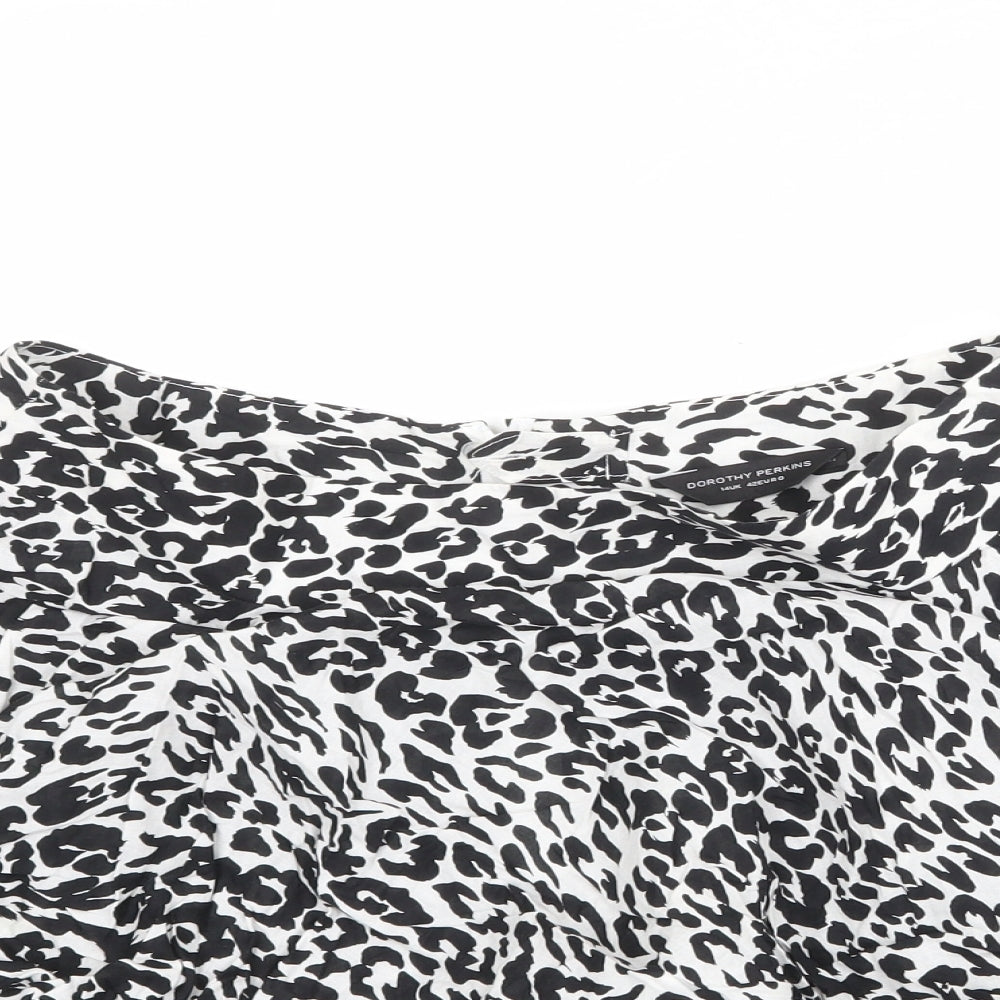 Dorothy Perkins Womens White Animal Print Polyester Swing Skirt Size 14 Zip - Leopard pattern