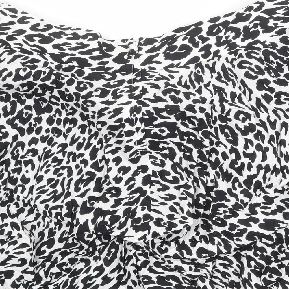 Dorothy Perkins Womens White Animal Print Polyester Swing Skirt Size 14 Zip - Leopard pattern