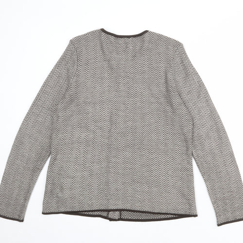 BHS Womens Beige Round Neck Geometric Acrylic Cardigan Jumper Size 16