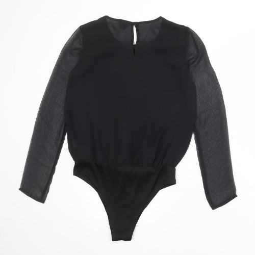 River Island Womens Black Polyester Bodysuit One-Piece Size 6 Snap - Mesh Sleeve