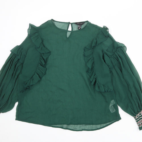 New Look Womens Green Polyester Basic Blouse Size 10 Round Neck