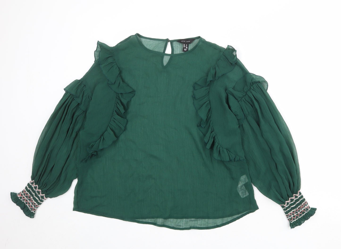 New Look Womens Green Polyester Basic Blouse Size 10 Round Neck