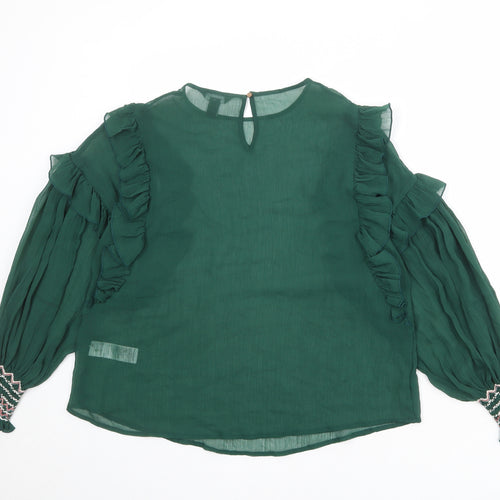 New Look Womens Green Polyester Basic Blouse Size 10 Round Neck