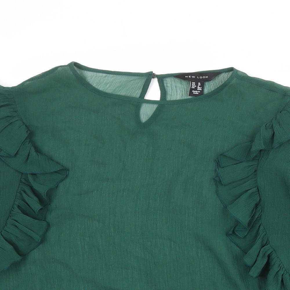 New Look Womens Green Polyester Basic Blouse Size 10 Round Neck