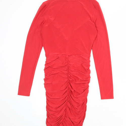 PRETTYLITTLETHING Womens Red Polyester Bodycon Size 8 V-Neck Pullover