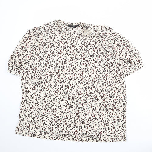 NEXT Womens Beige Geometric 100% Cotton Basic Blouse Size 20 Round Neck
