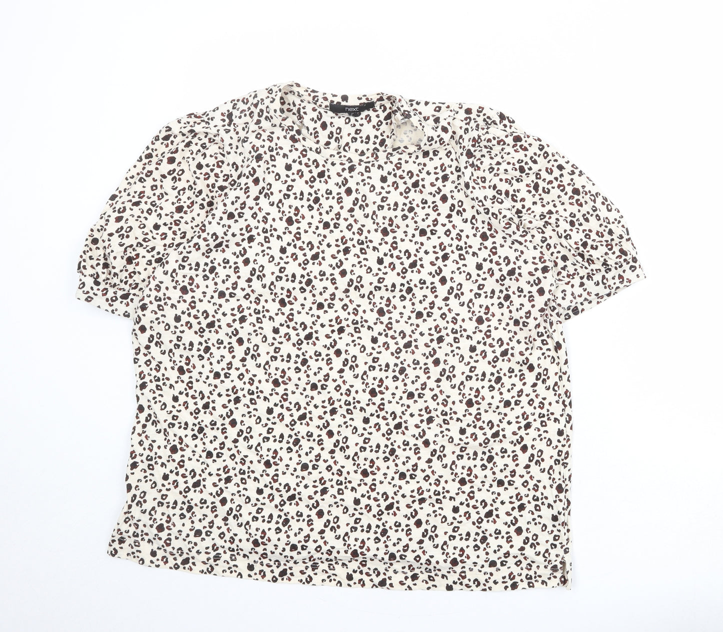 NEXT Womens Beige Geometric 100% Cotton Basic Blouse Size 20 Round Neck