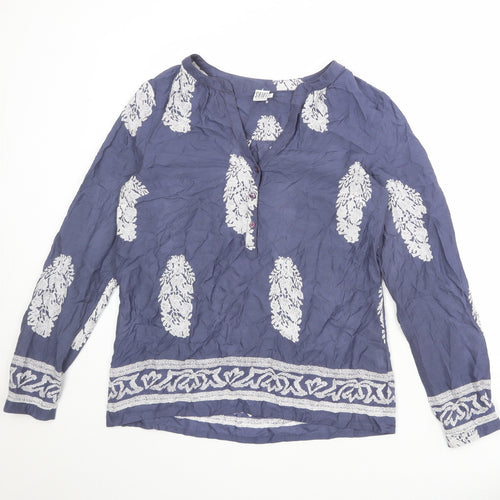 Saint Tropez Womens Blue Geometric Viscose Basic Blouse Size S V-Neck