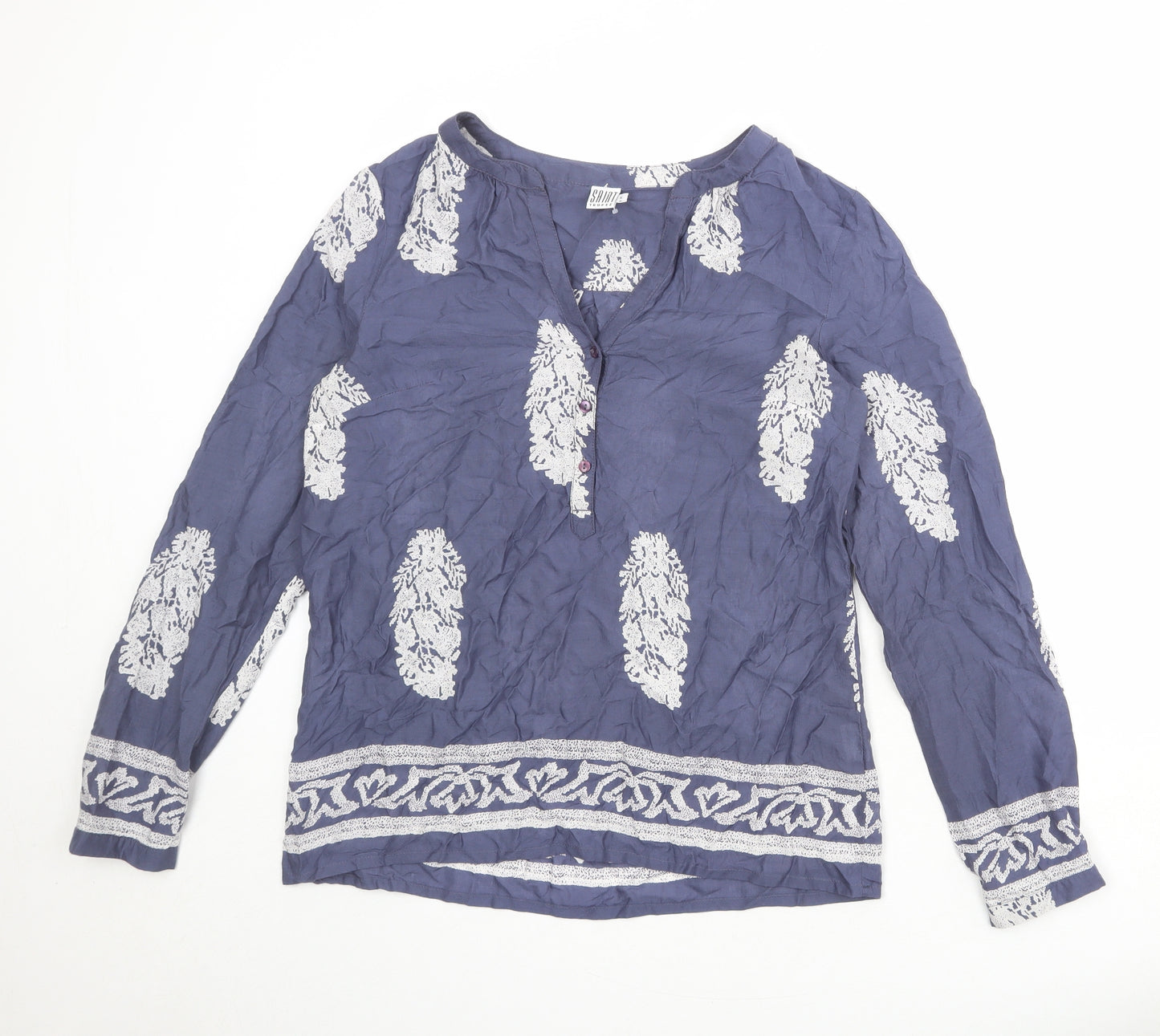 Saint Tropez Womens Blue Geometric Viscose Basic Blouse Size S V-Neck
