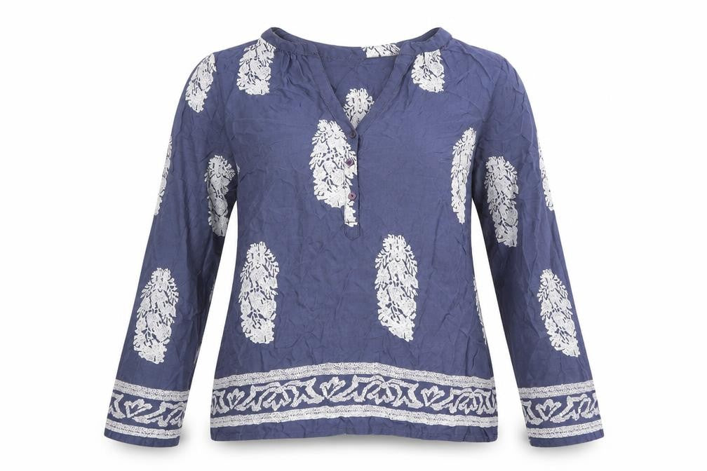 Saint Tropez Womens Blue Geometric Viscose Basic Blouse Size S V-Neck