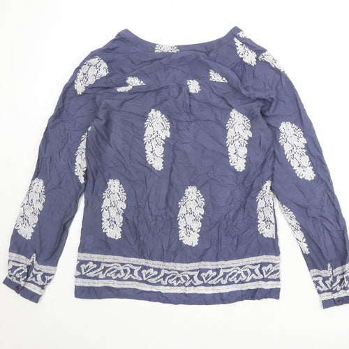 Saint Tropez Womens Blue Geometric Viscose Basic Blouse Size S V-Neck