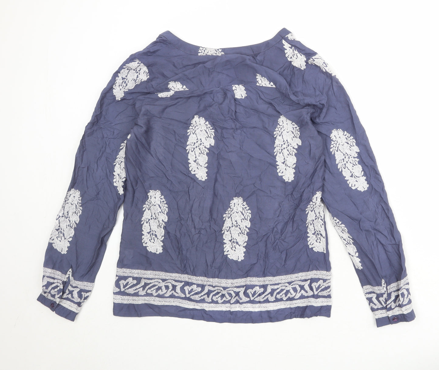 Saint Tropez Womens Blue Geometric Viscose Basic Blouse Size S V-Neck