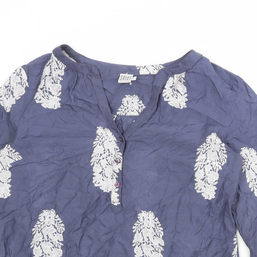 Saint Tropez Womens Blue Geometric Viscose Basic Blouse Size S V-Neck