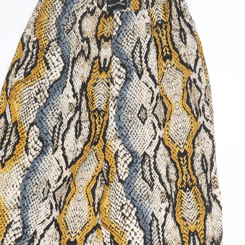 PRETTYLITTLETHING Womens Multicoloured Animal Print Polyester Trousers Size 6 Regular Zip - Snakeskin Pattern