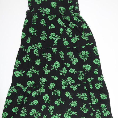 ASOS Womens Black Floral Polyester A-Line Size 12 Round Neck Button