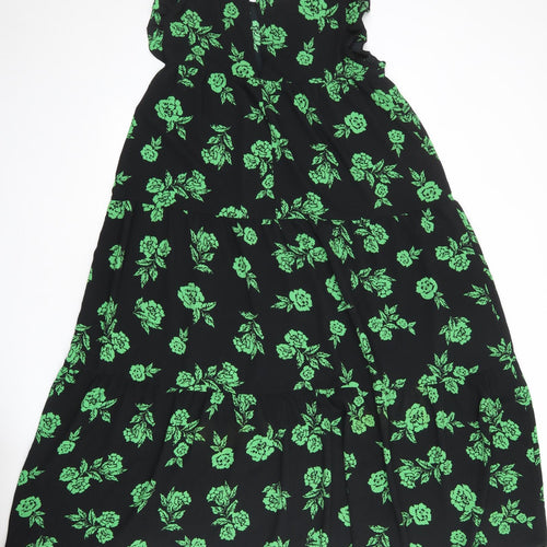 ASOS Womens Black Floral Polyester A-Line Size 12 Round Neck Button