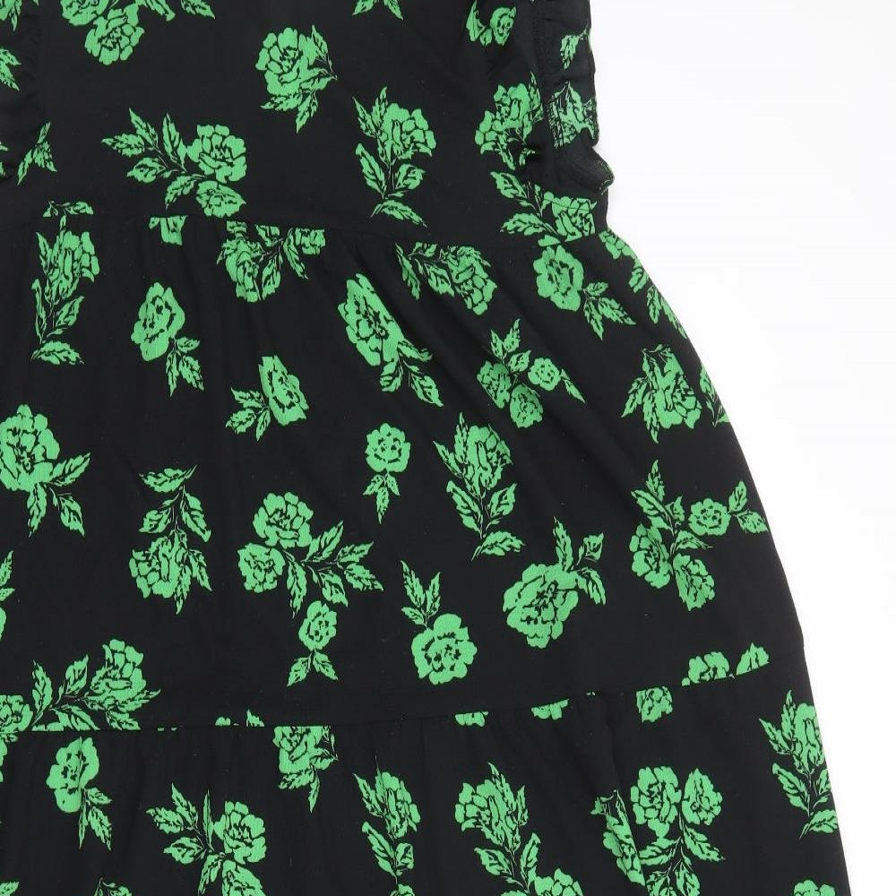 ASOS Womens Black Floral Polyester A-Line Size 12 Round Neck Button