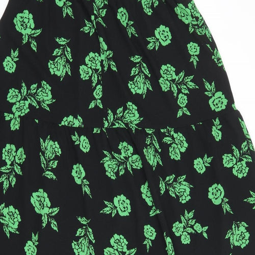 ASOS Womens Black Floral Polyester A-Line Size 12 Round Neck Button