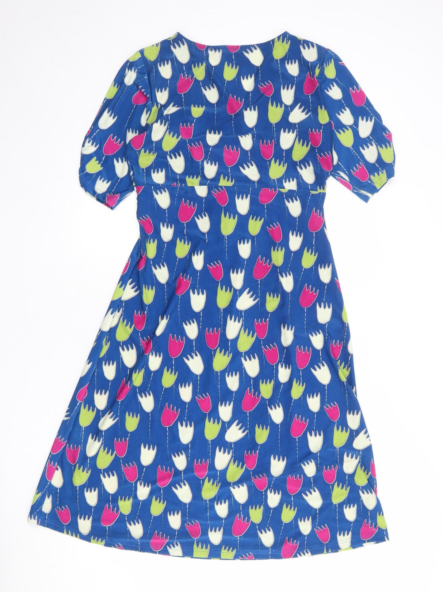 Lily Originals Womens Blue Geometric Polyester A-Line Size 12 V-Neck Pullover