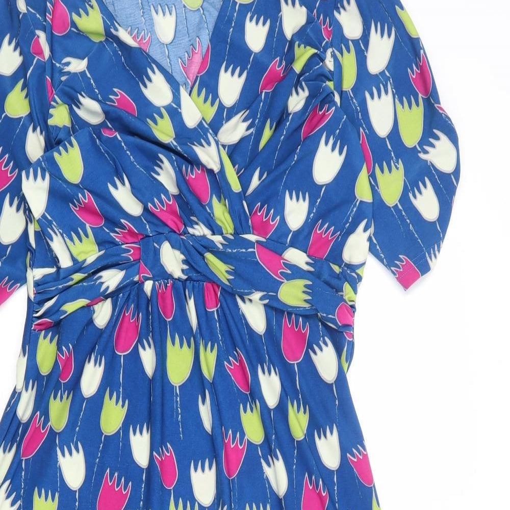 Lily Originals Womens Blue Geometric Polyester A-Line Size 12 V-Neck Pullover