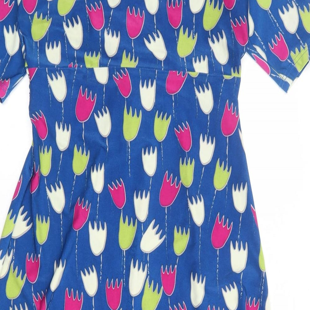 Lily Originals Womens Blue Geometric Polyester A-Line Size 12 V-Neck Pullover