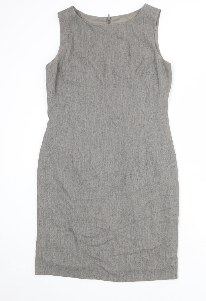 Precis Womens Grey Acetate Shift Size 12 Round Neck Zip