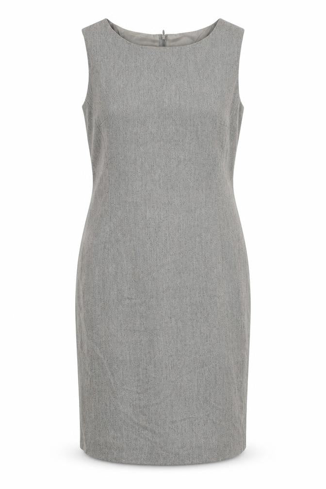 Front view of Precis women’s grey acetate shift, size UK 12, round neck zip