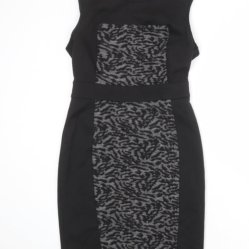 NEXT Womens Black Geometric Polyester Shift Size 8 Round Neck Zip