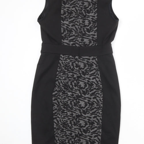 NEXT Womens Black Geometric Polyester Shift Size 8 Round Neck Zip