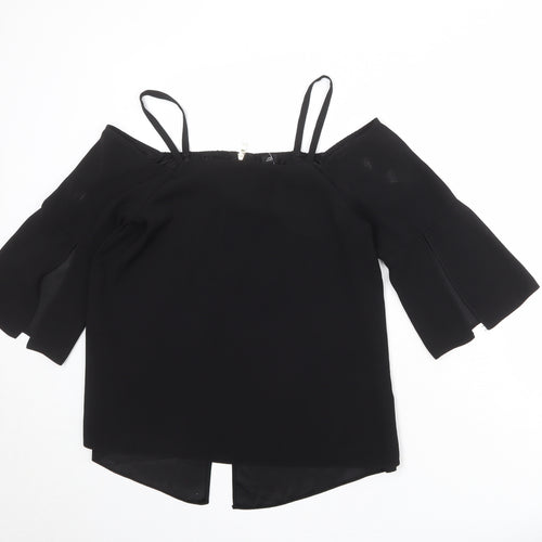 River Island Womens Black Polyester Basic Blouse Size 12 Square Neck