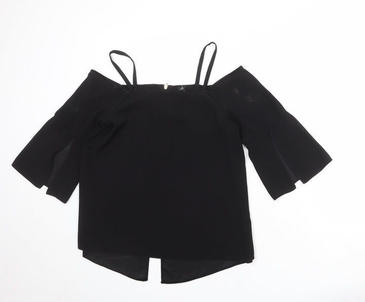 River Island Womens Black Polyester Basic Blouse Size 12 Square Neck