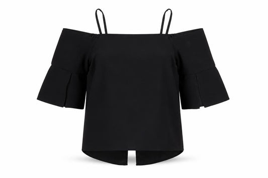 Front view of River Island women’s black polyester basic blouse, size UK 12, square neck