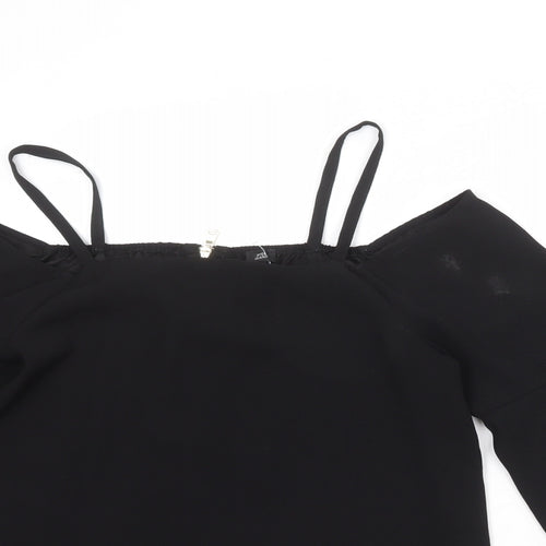 River Island Womens Black Polyester Basic Blouse Size 12 Square Neck