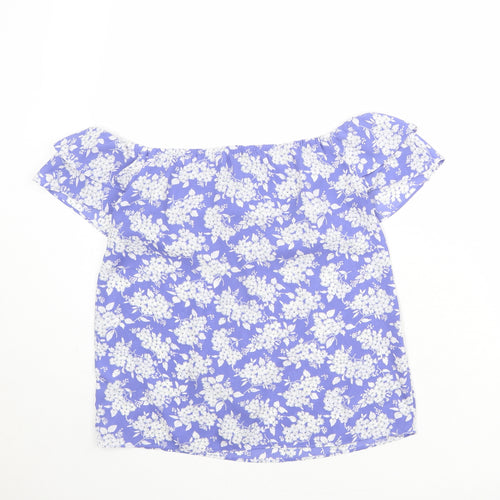 Oasis Womens Blue Floral Polyester Basic Blouse Size 8 Off the Shoulder