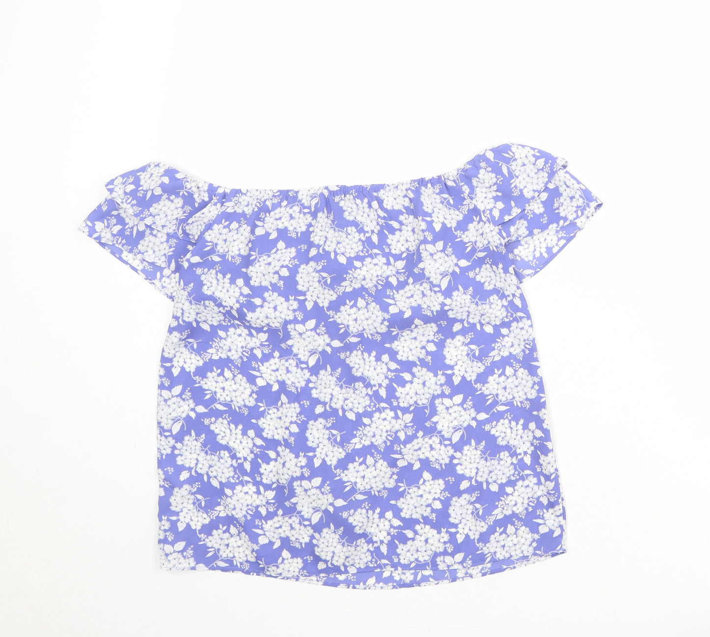 Oasis Womens Blue Floral Polyester Basic Blouse Size 8 Off the Shoulder