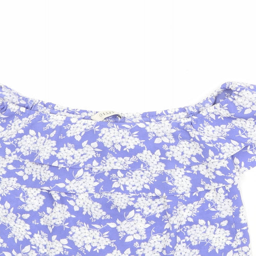 Oasis Womens Blue Floral Polyester Basic Blouse Size 8 Off the Shoulder