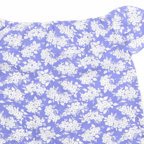 Oasis Womens Blue Floral Polyester Basic Blouse Size 8 Off the Shoulder