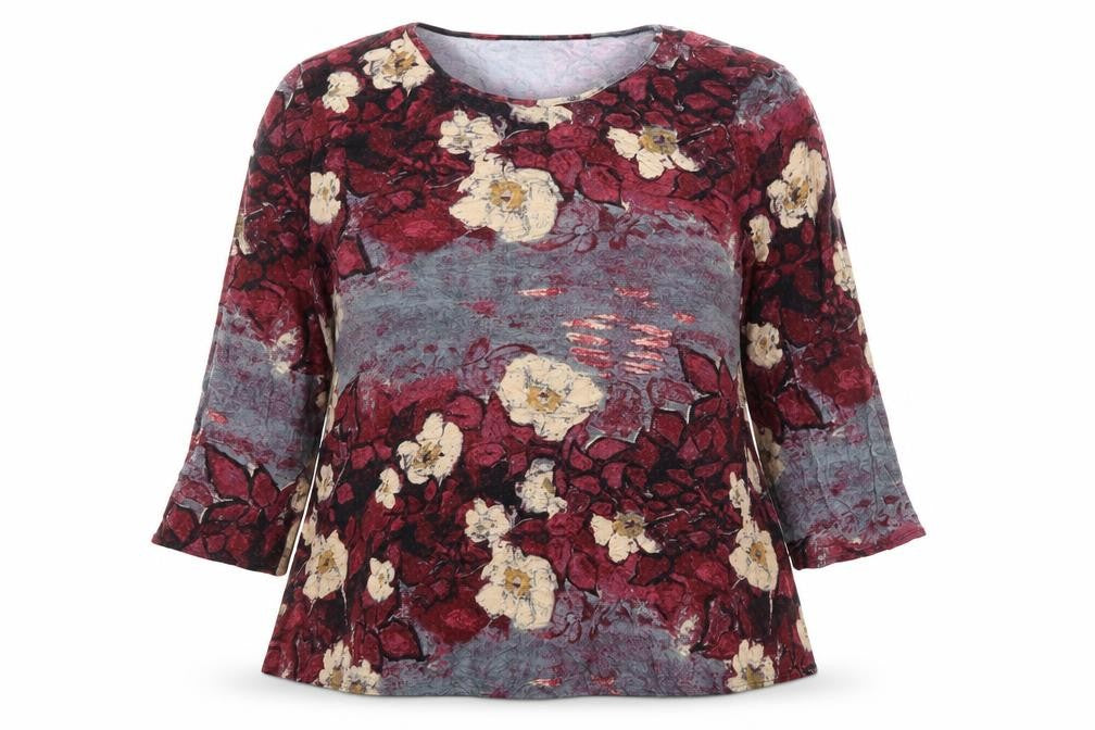 Front view of Saloos women’s multicoloured geometric viscose basic blouse, size UK 18, boat neck