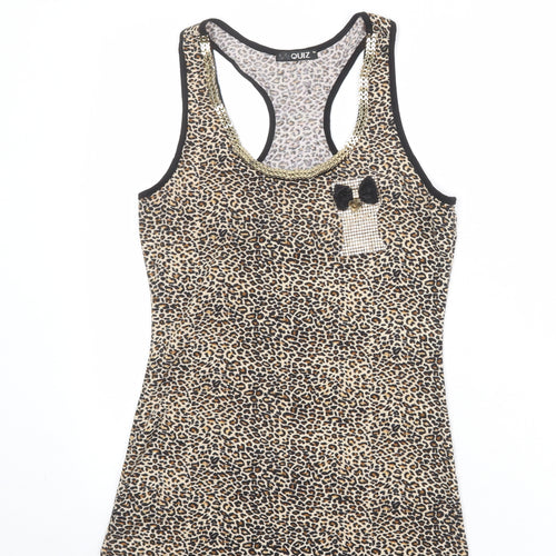 Quiz Womens Multicoloured Animal Print Polyester Basic Tank Size M Scoop Neck - Leopard Print