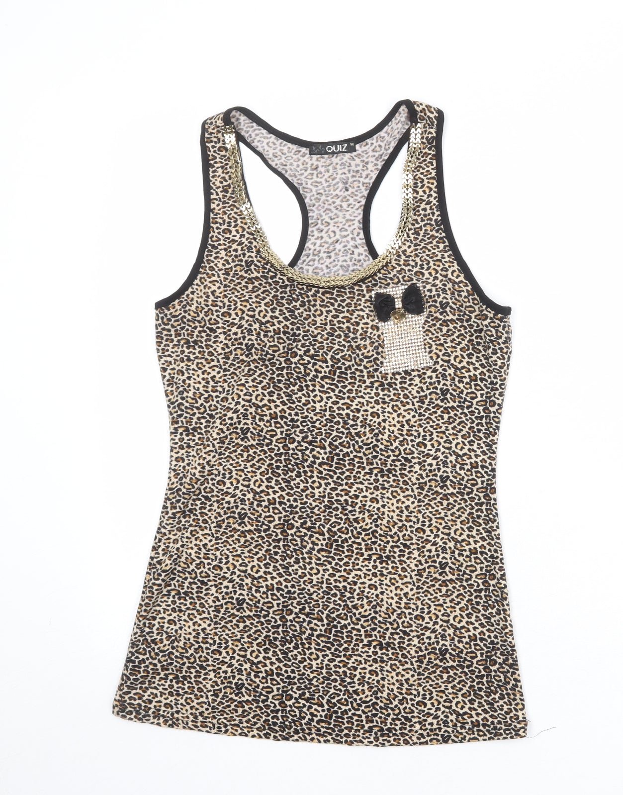 Quiz Womens Multicoloured Animal Print Polyester Basic Tank Size M Scoop Neck - Leopard Print