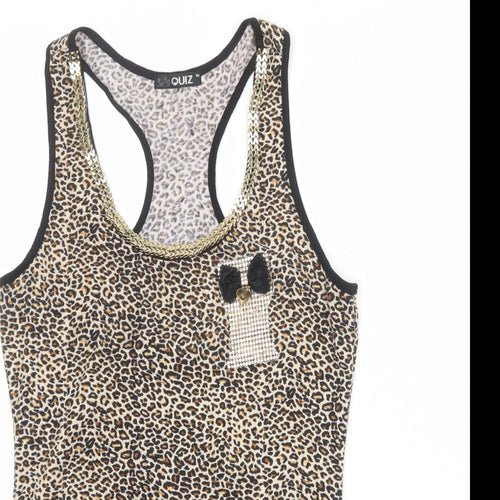 Quiz Womens Multicoloured Animal Print Polyester Basic Tank Size M Scoop Neck - Leopard Print
