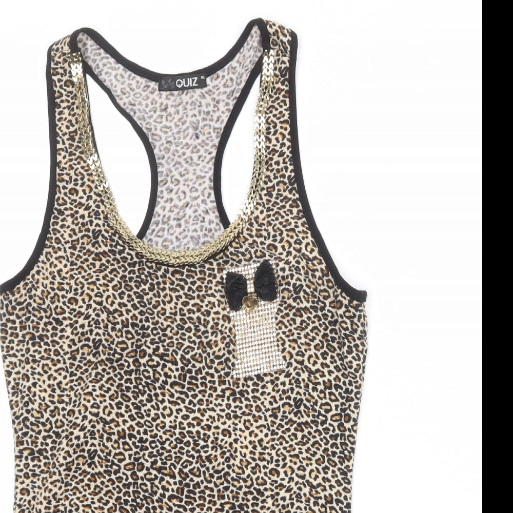Quiz Womens Multicoloured Animal Print Polyester Basic Tank Size M Scoop Neck - Leopard Print