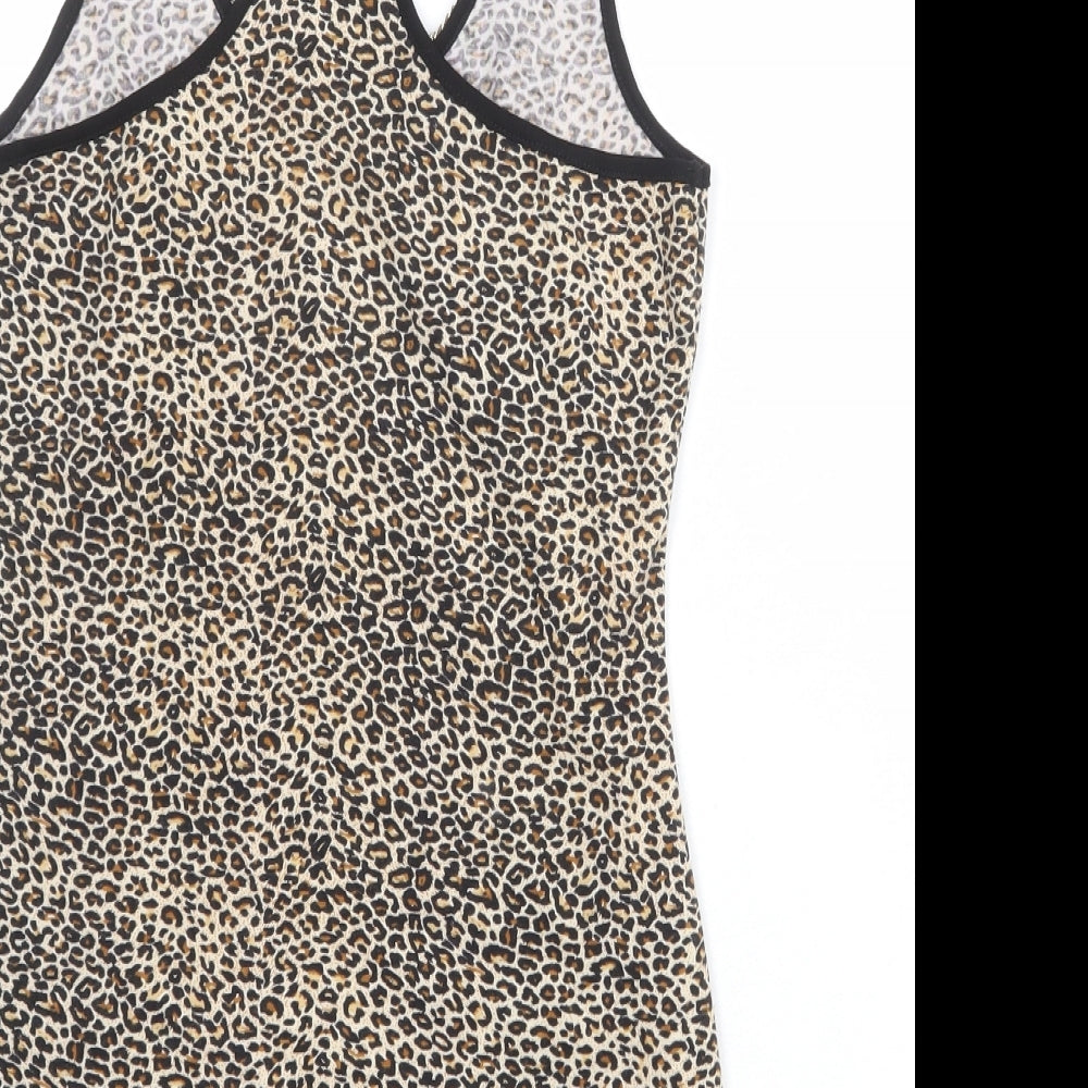 Quiz Womens Multicoloured Animal Print Polyester Basic Tank Size M Scoop Neck - Leopard Print