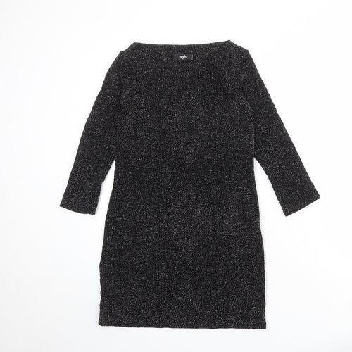 Wallis Womens Black Geometric Nylon A-Line Size XS Round Neck Pullover