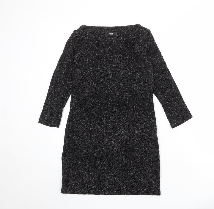 Wallis Womens Black Geometric Nylon A-Line Size XS Round Neck Pullover
