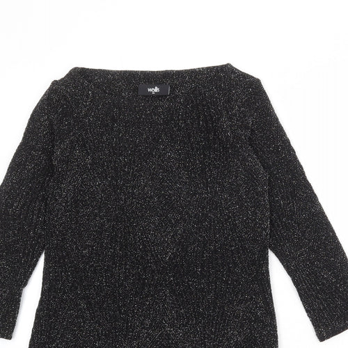 Wallis Womens Black Geometric Nylon A-Line Size XS Round Neck Pullover