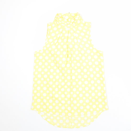 NEXT Womens Yellow Polka Dot Polyester Basic Blouse Size 10 High Neck