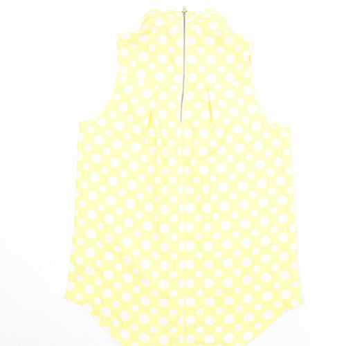NEXT Womens Yellow Polka Dot Polyester Basic Blouse Size 10 High Neck