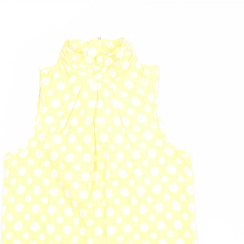 NEXT Womens Yellow Polka Dot Polyester Basic Blouse Size 10 High Neck